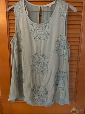 Daniel Rainn Sleeveless Eyelet Tank Top - Dusty Blue